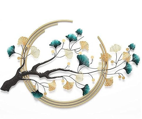 Luxury Gold & Teal Ginkgo Tree Metal Wall Art Décor