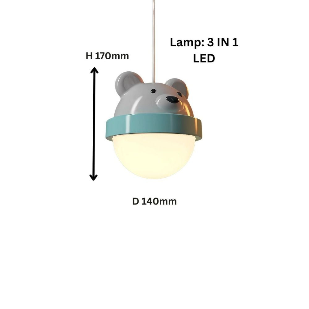 Adorable Bunny & Bear Pendant Light - White & Blue/Pink LED Kids Room Lamp
