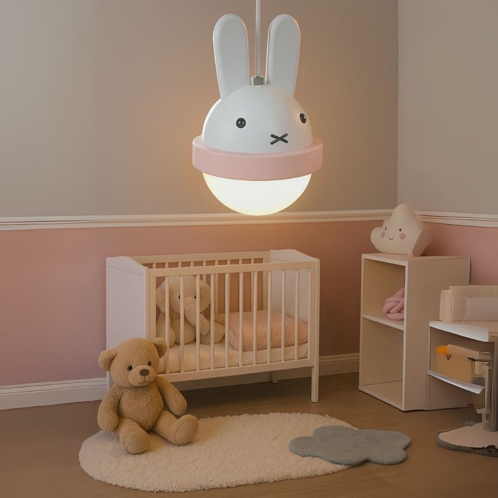 Adorable Bunny & Bear Pendant Light - White & Blue/Pink LED Kids Room Lamp