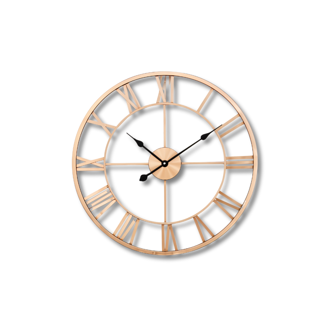 Roman Numeral Metal Wall Clock – Elegant Open-Frame Design