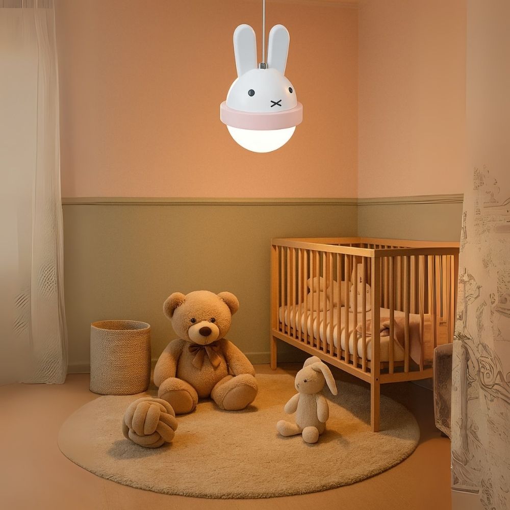 Adorable Bunny & Bear Pendant Light - White & Blue/Pink LED Kids Room Lamp