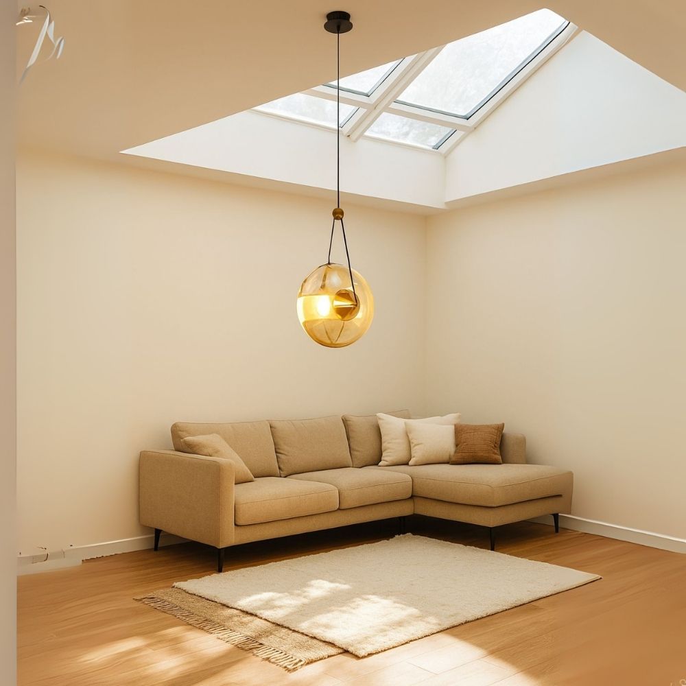 Modern Pearl Black Pendant Light With Smoke Grey and Amber Glass Globe