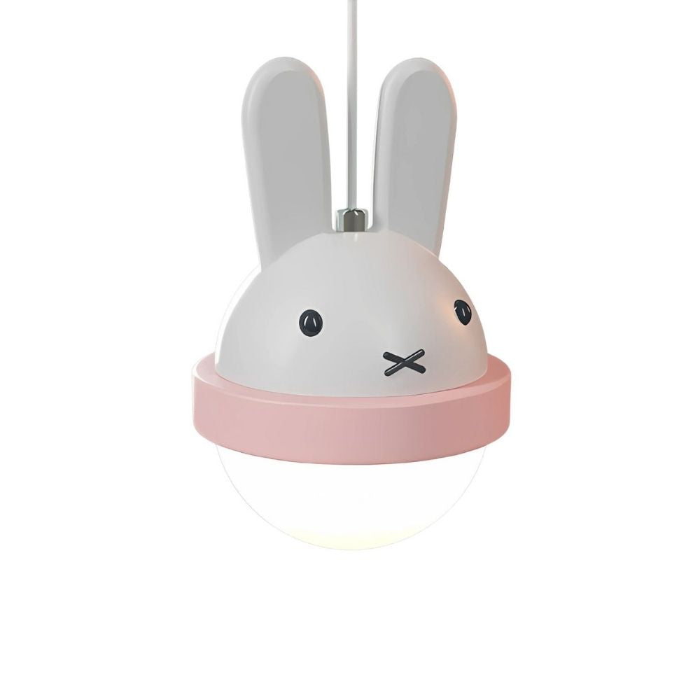 Adorable Bunny & Bear Pendant Light - White & Blue/Pink LED Kids Room Lamp