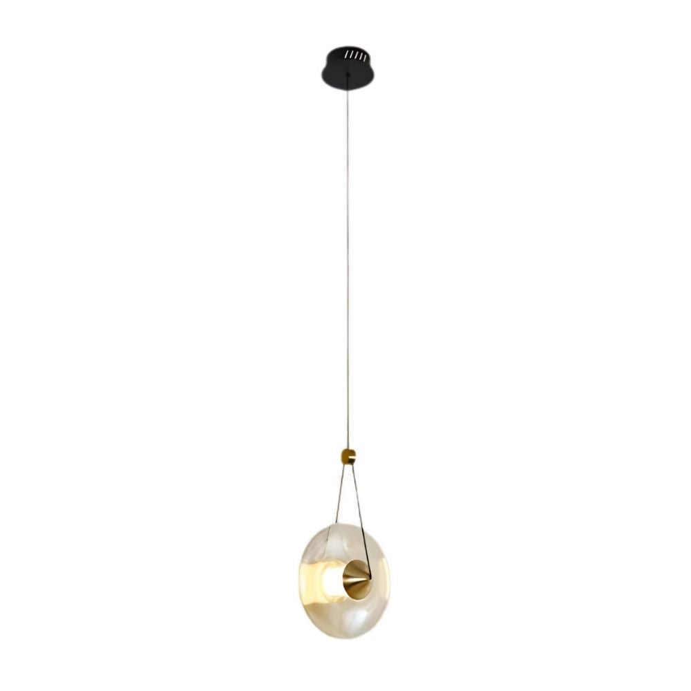 Modern Pearl Black Pendant Light With Smoke Grey and Amber Glass Globe