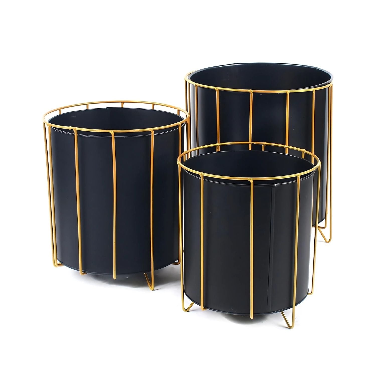 Modern Round Metal Plant Stand Set With Gold Frame - 3 Sizes