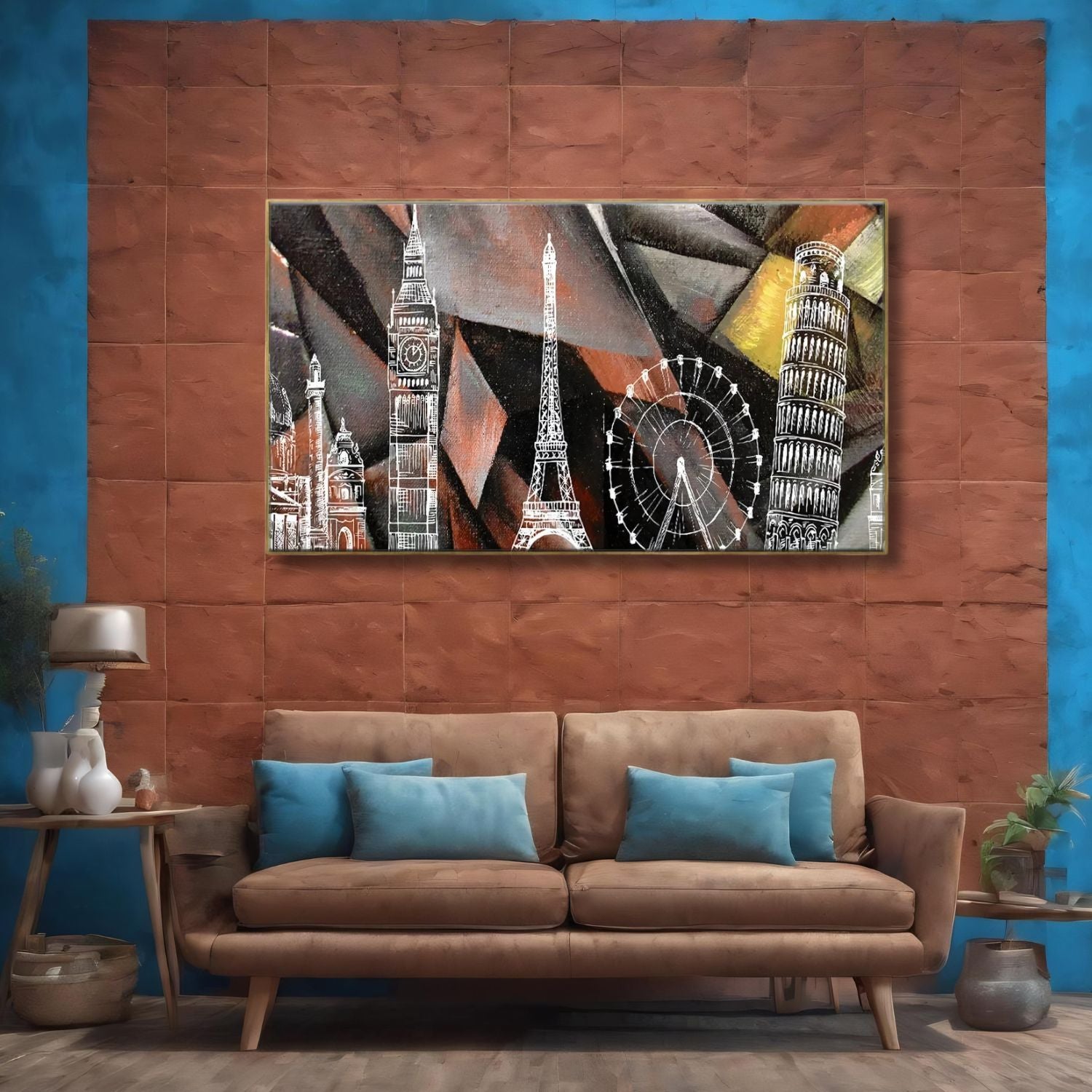 Stylish Wall Art Showcasing World Famous Monuments Scenery Painting