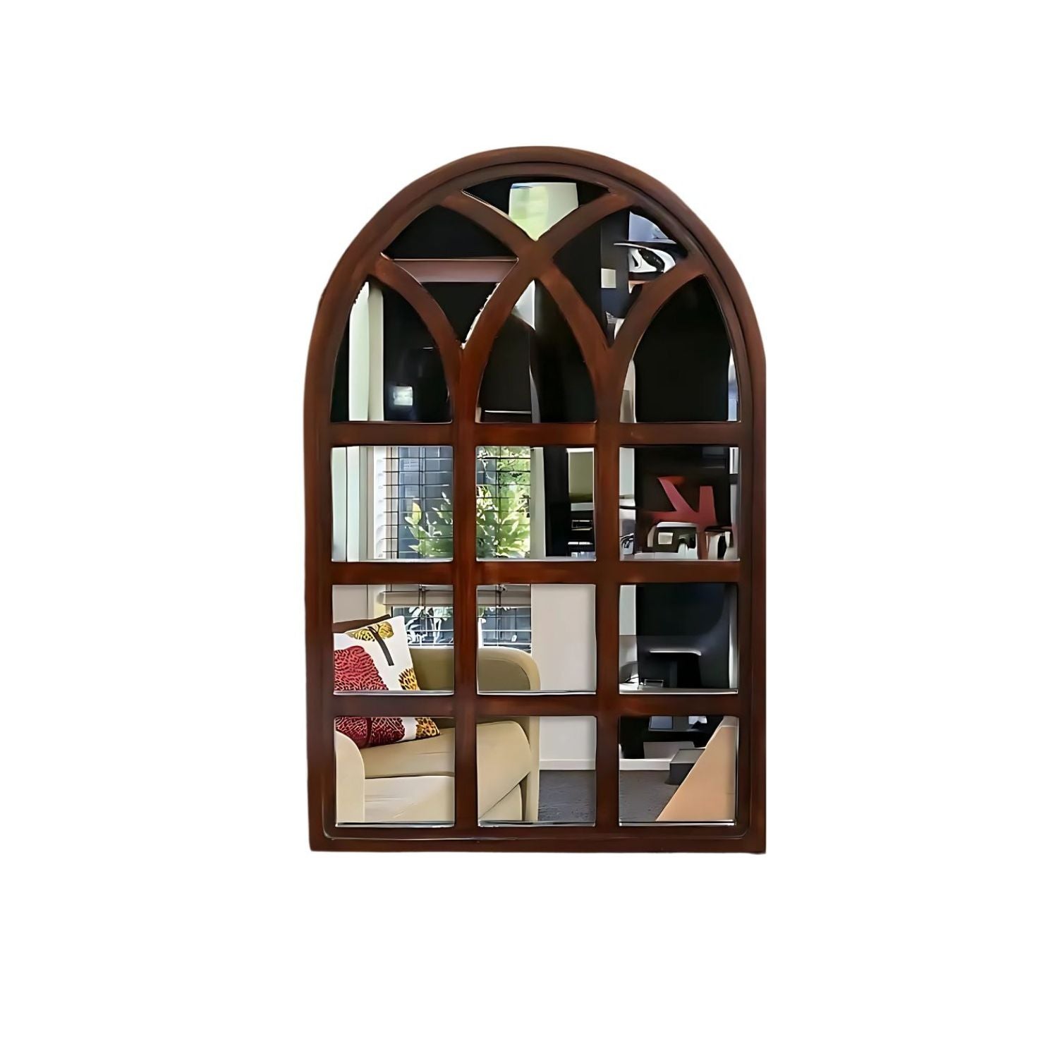 Arched Wooden Wall Mirror - Classic Decorative Accent For Home Interiors