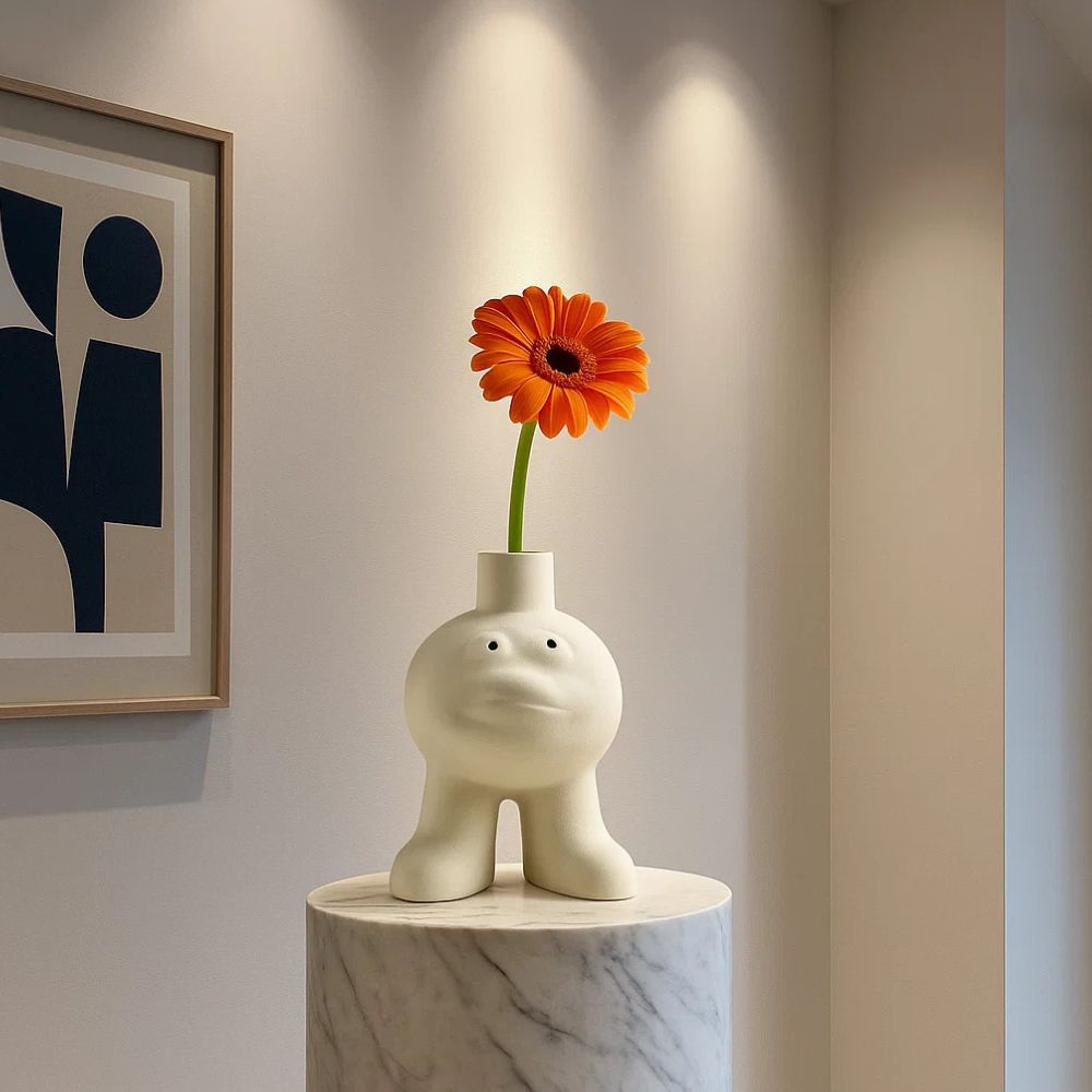 Quirky Big Feet Ceramic Vase With Hugging Chest Expression