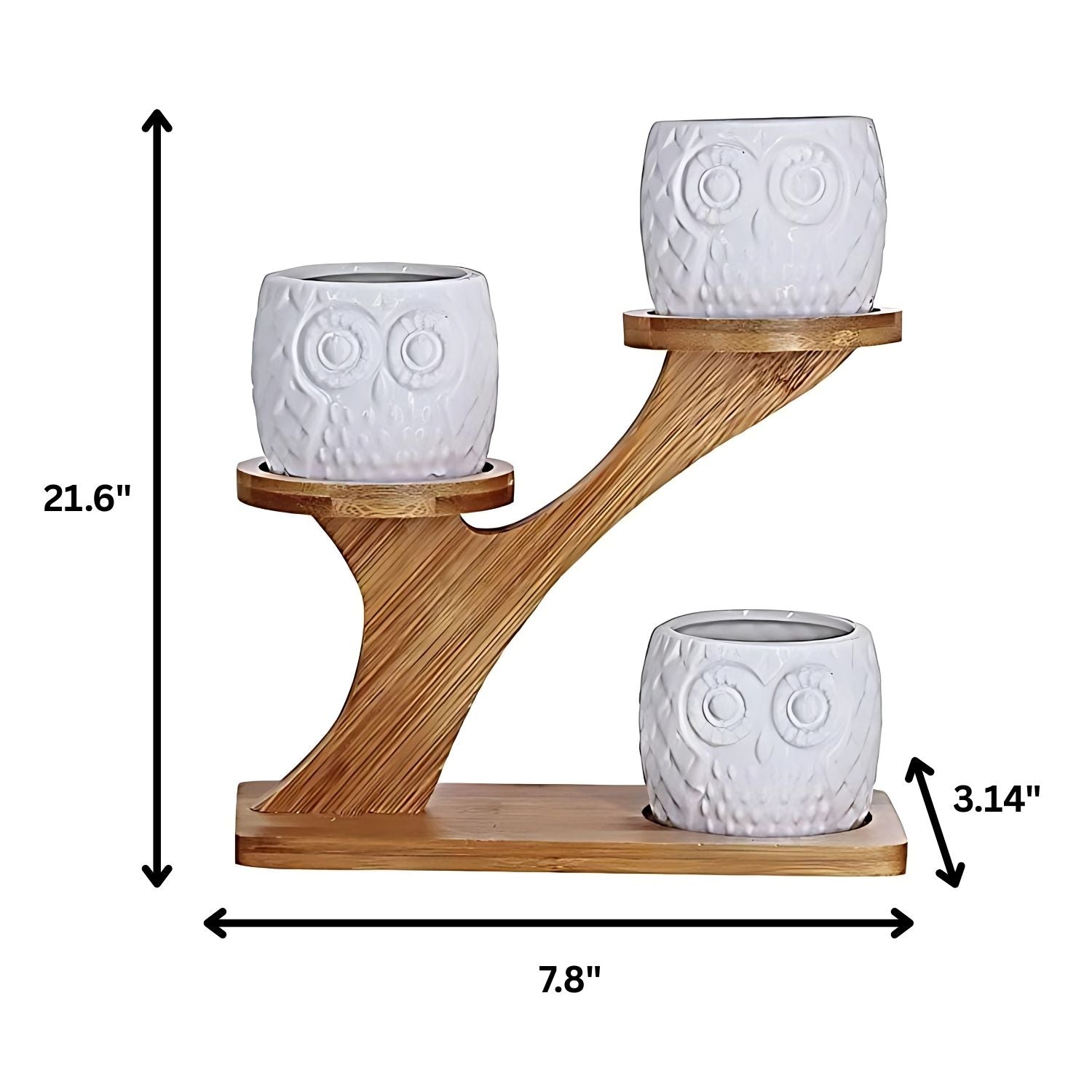 Elegant Multi-Tier Bamboo Plant Stand With 3 Ceramic Owl Planters