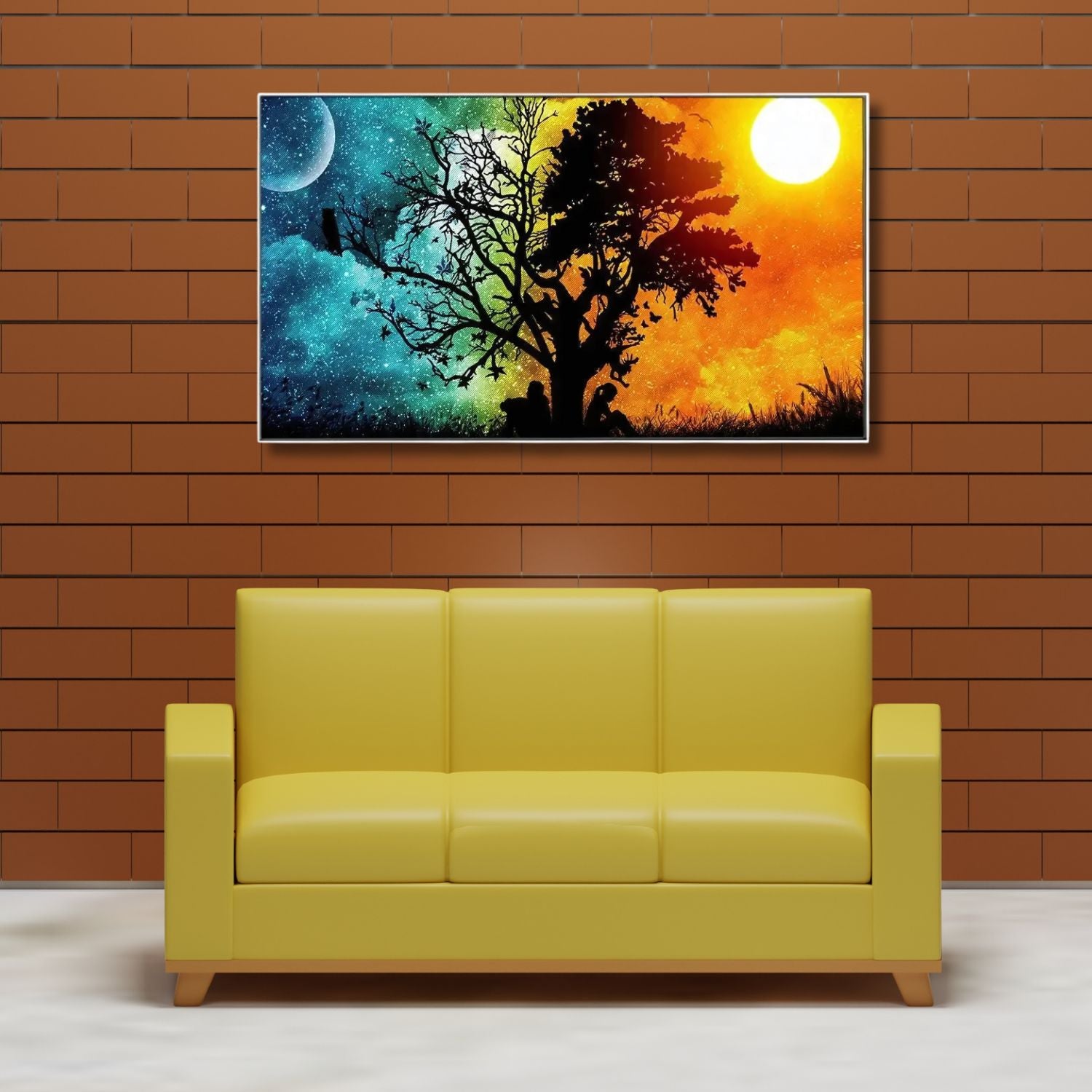 Vibrant Day and Night Fantasy Tree Canvas Wall Art