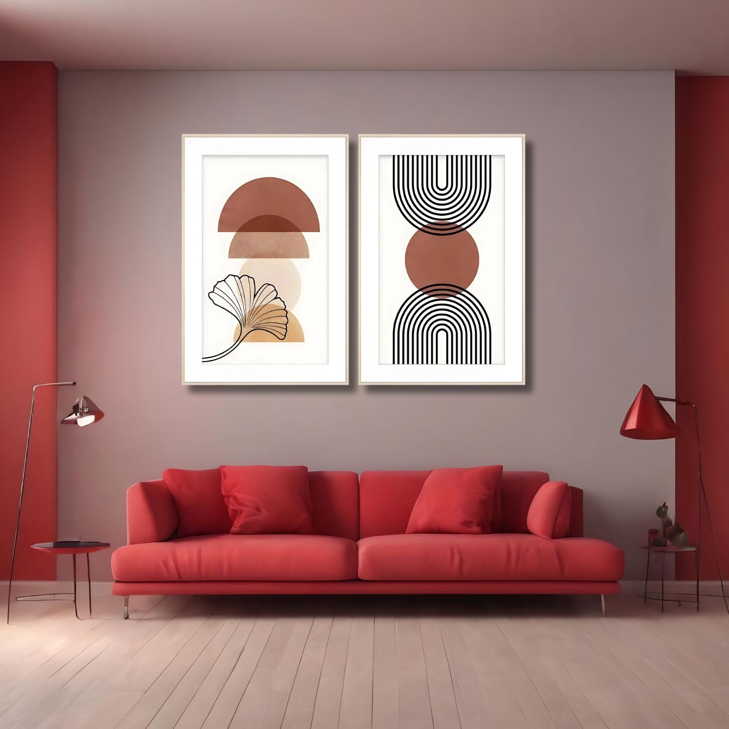 Boho Geometric & Line Art - Set of 2 Minimalist Framed Wall Prints