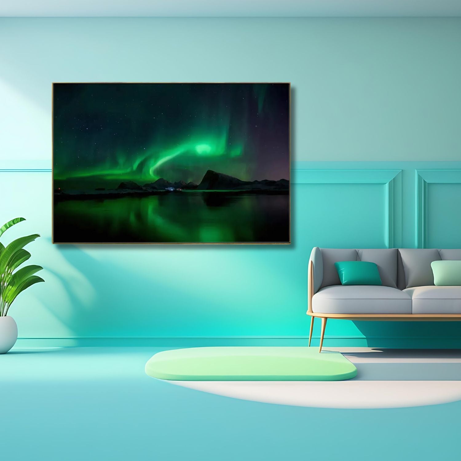 Abstract Northern Lights Over Lofoten Islands Framed Canvas Wall Art