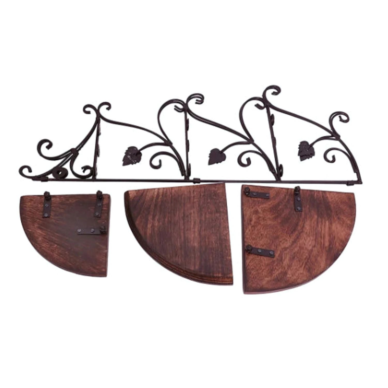 Wall Hanging Wooden & Metal Corner Shelf - 3-Tier Decorative Storage