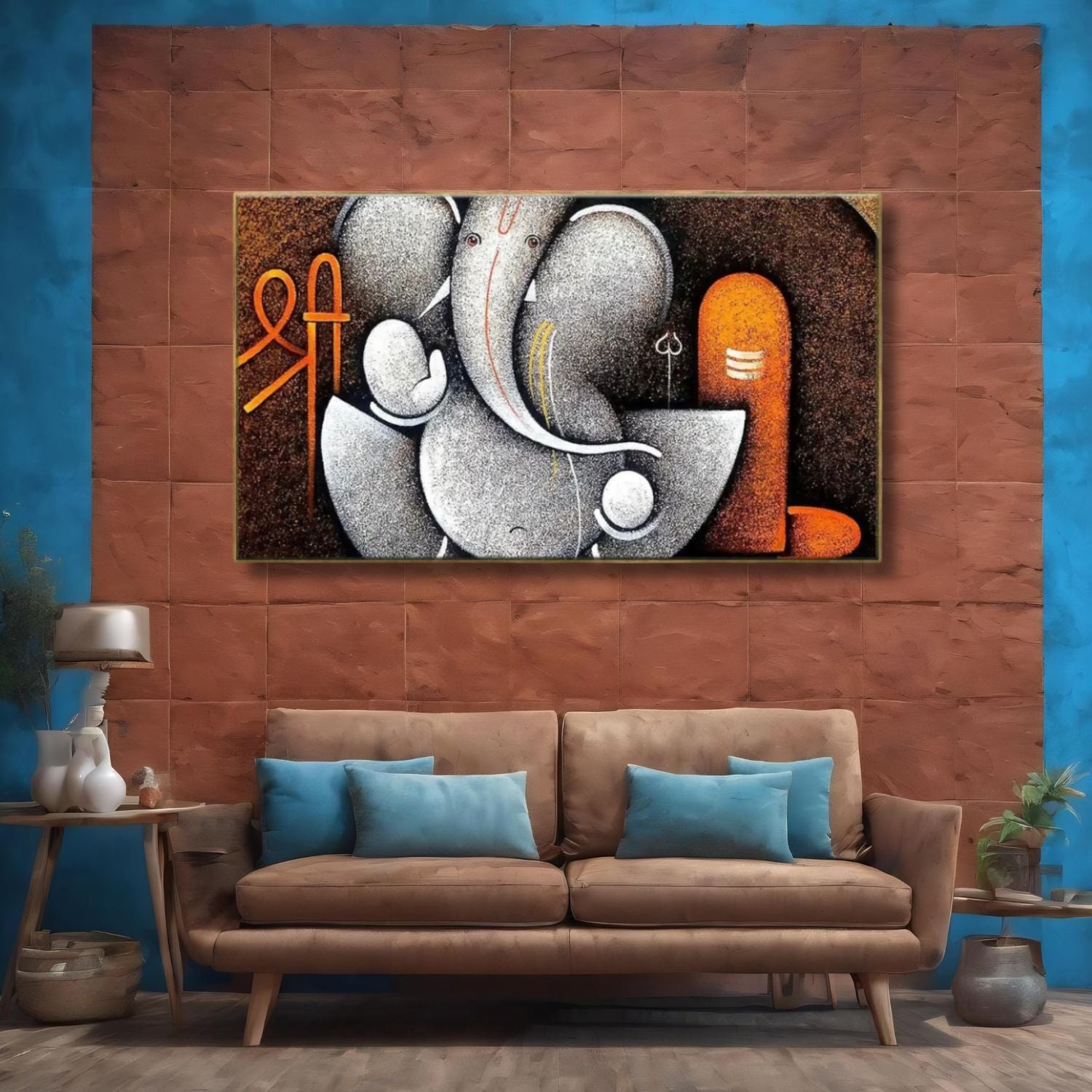 Abstract Ganesha With Shivling Spiritual Canvas Panoramic Wall Art