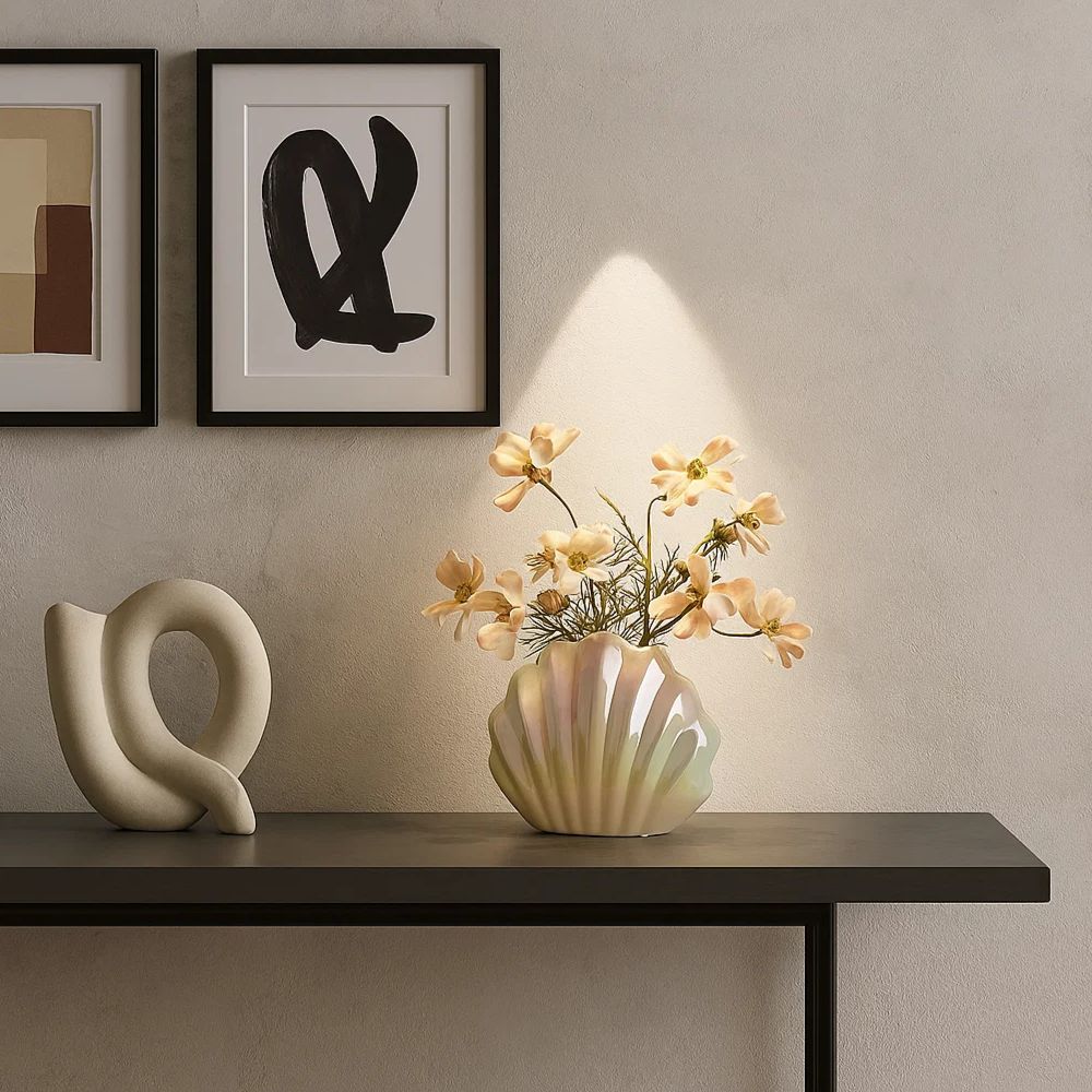 Madeleine Shell Ceramic Vase With Electroplated Iridescent Finish