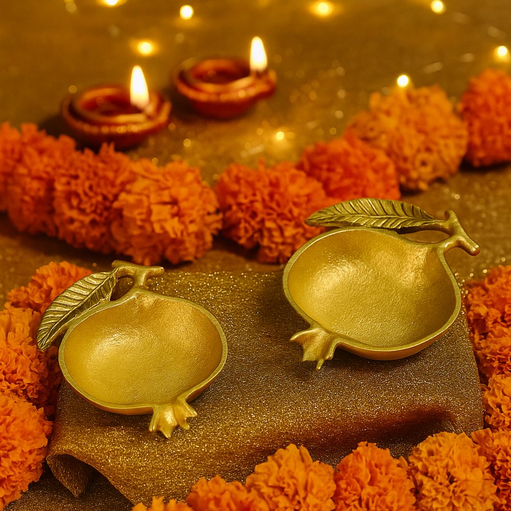 Golden Pomegranate Charm Decorative Bowls in Gift Box - Set of 2