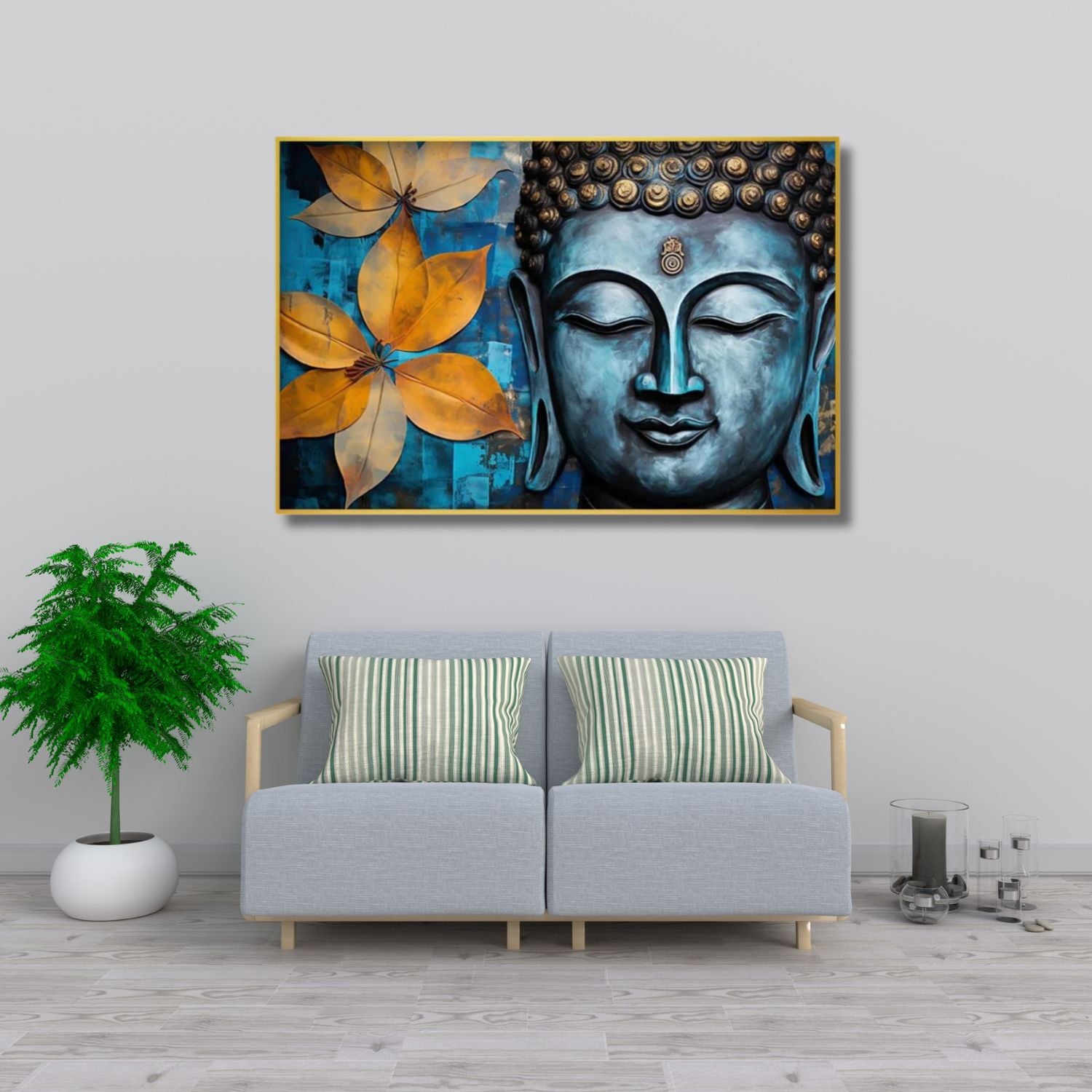Abstract Blue Buddha Floral Canvas Wall Art for Peaceful Decor