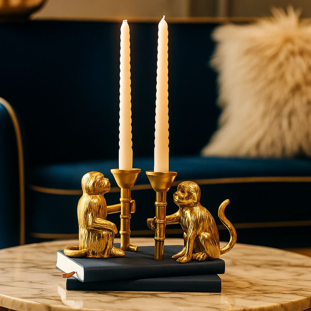 Elegant Golden Monkey Candle Holder Set of 2 For Home Decor