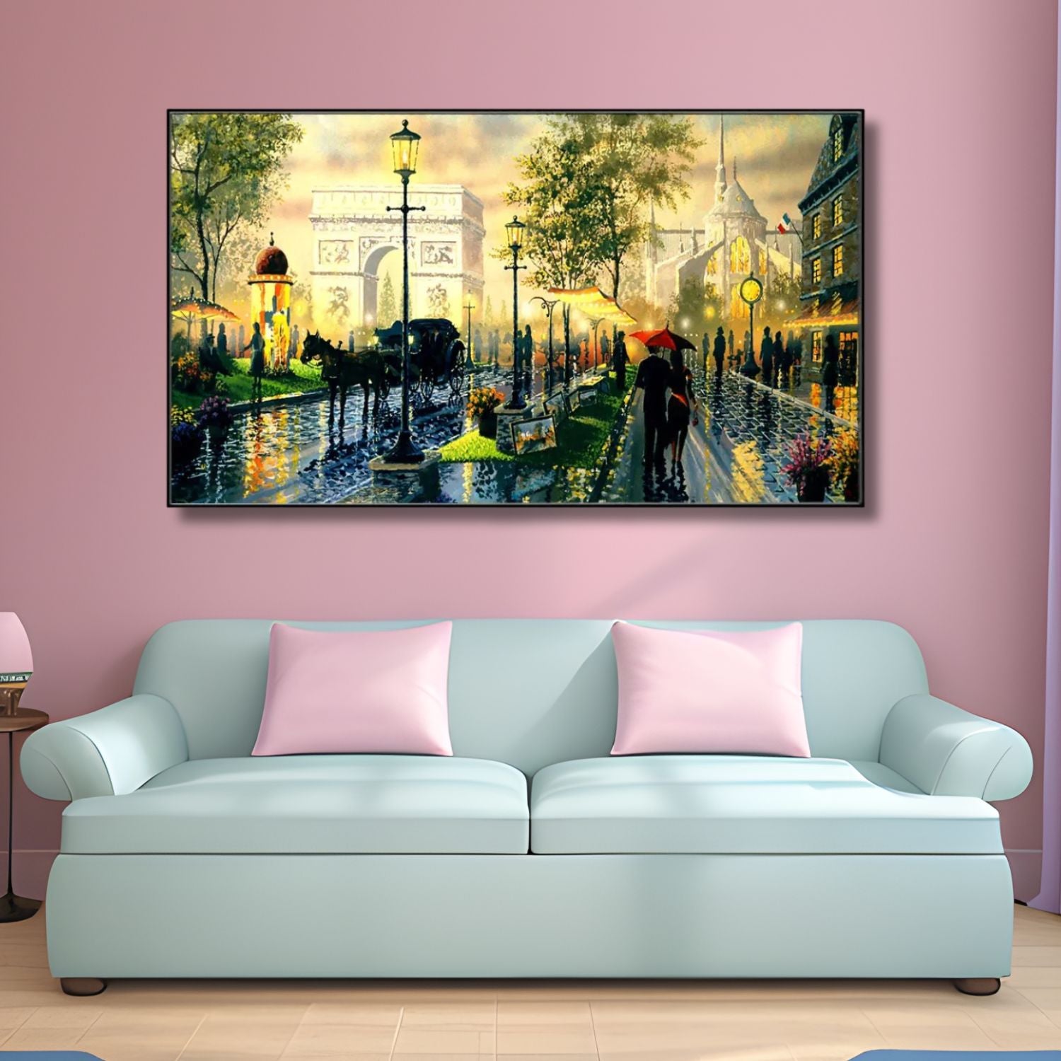 Romantic Parisian Street Scene With Arch Canvas Wall Art