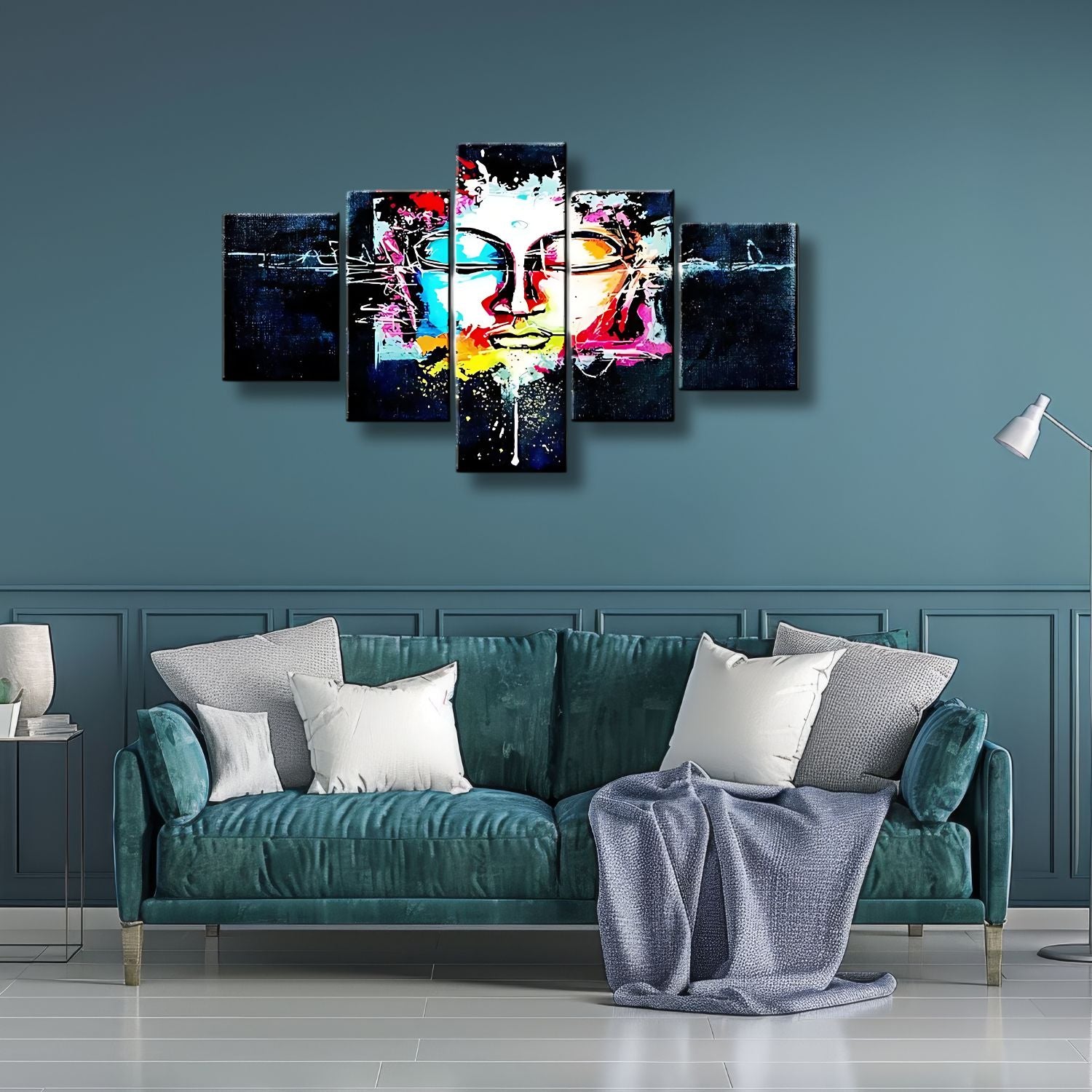 Elegant Colorful Abstract Buddha Face 5-Piece Framed Canvas Art