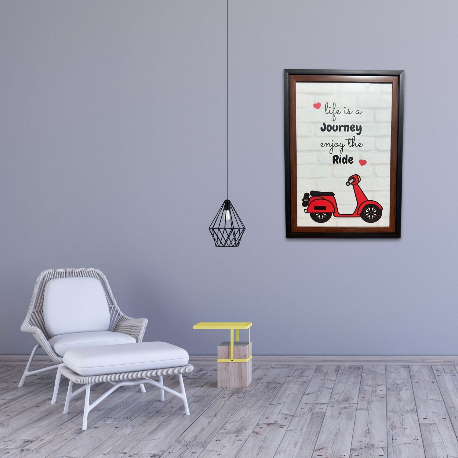 Life Is A Journey Scooter Art With Frame - Motivational Wall Decor