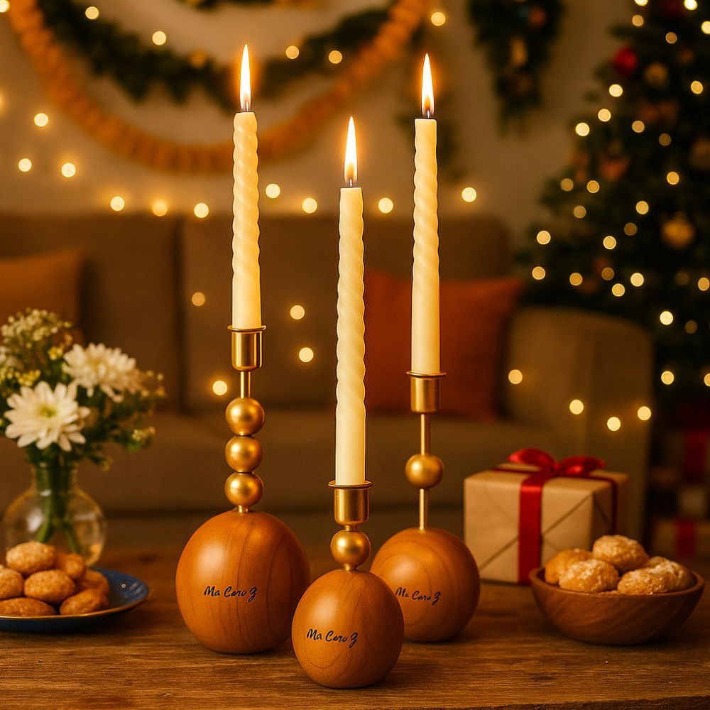 Modern Wood and Metal Harmony Candle Holder Set For Home Decor