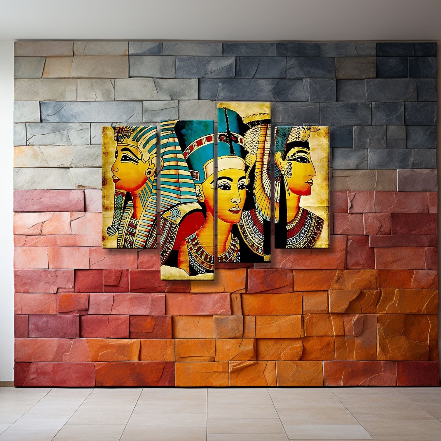 Ancient Egyptian Pharaohs Canvas Wall Art 4-Panels Framed Set