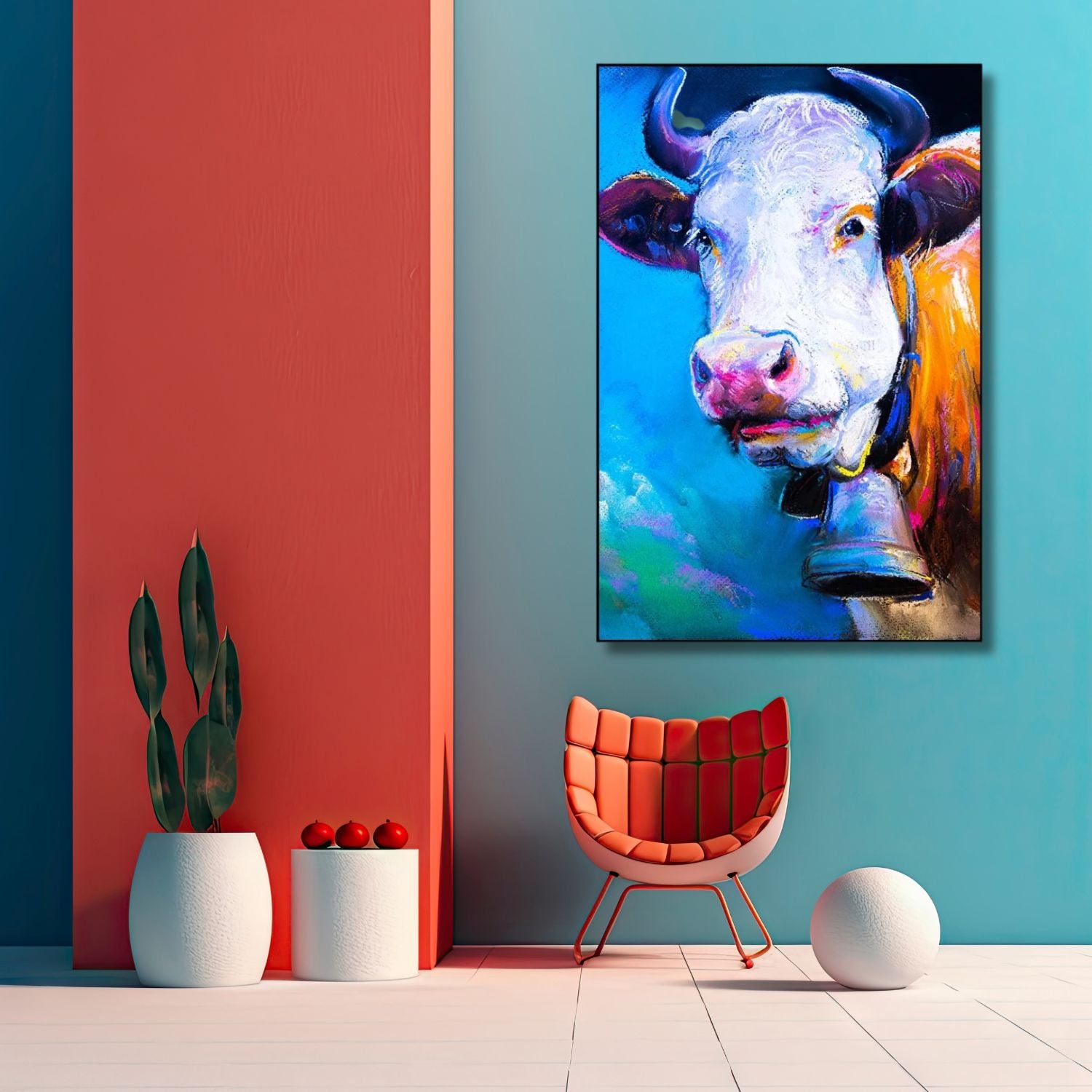 Abstract Bold Bovine Colorful Cow Portrait Modern Pastel Wall Art