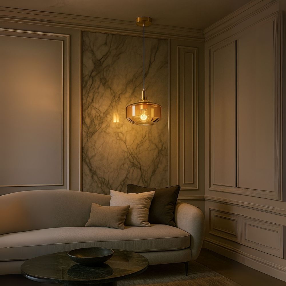 Modern Amber, Green and Coffee Glass Pendant Light With Metal Ceiling Fixture