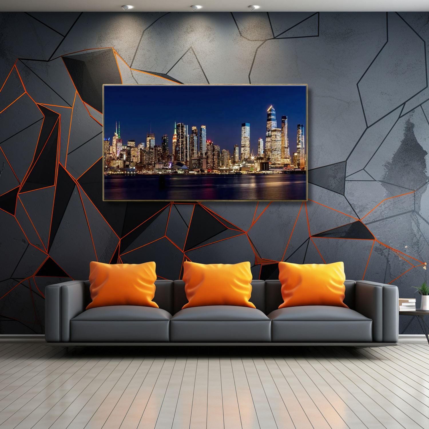 Stunning Night City Skyline Framed Canvas Wall Art - Modern Urban Decor