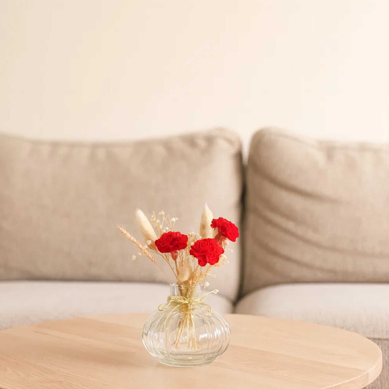 Charming Mini Glass Bottle Vase With Vibrant Red Velvet Bunch