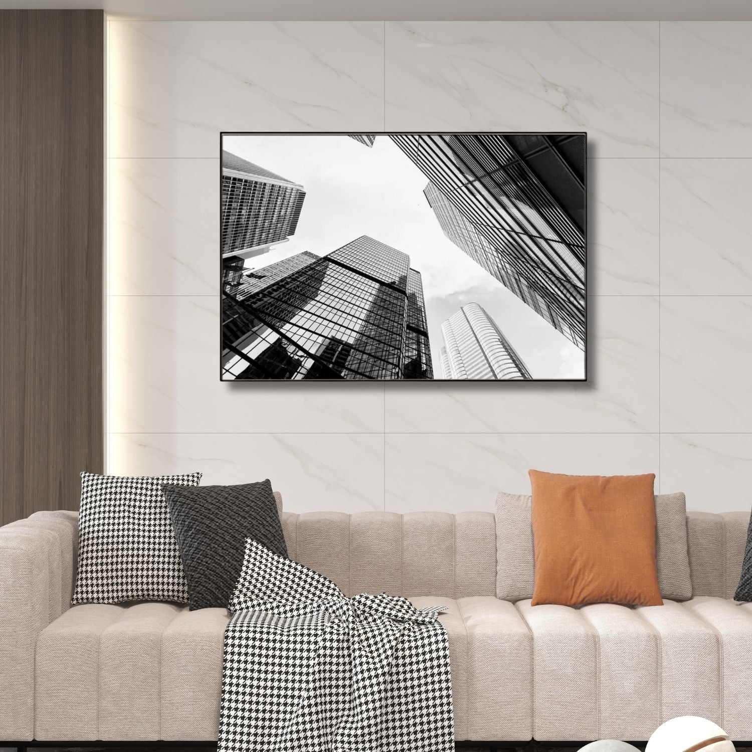 Skyscraper Reflection Monochrome Art - Modern Cityscape Framed Print