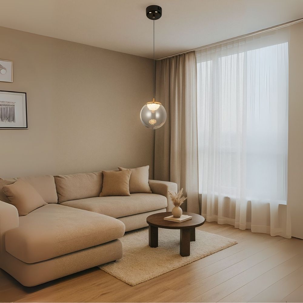 Modern Smoke Grey & Amber Glass Pendant Light - Pearl Black & French Gold LED Lamp