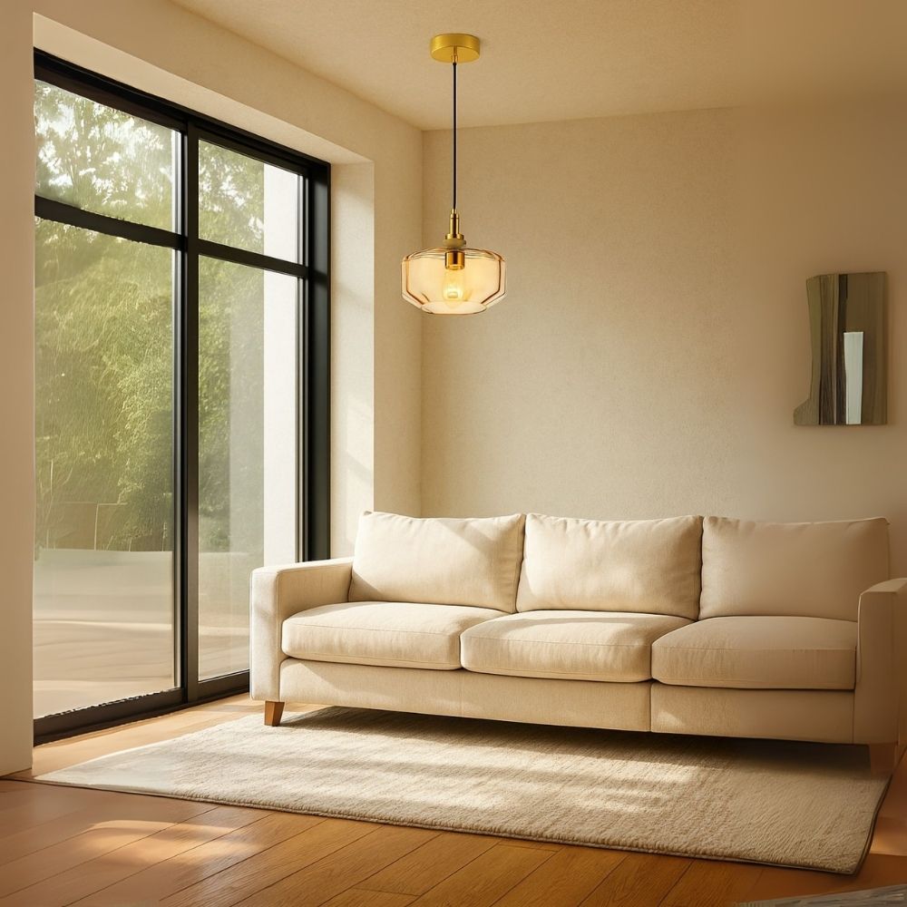 Modern Amber, Green and Coffee Glass Pendant Light With Metal Ceiling Fixture