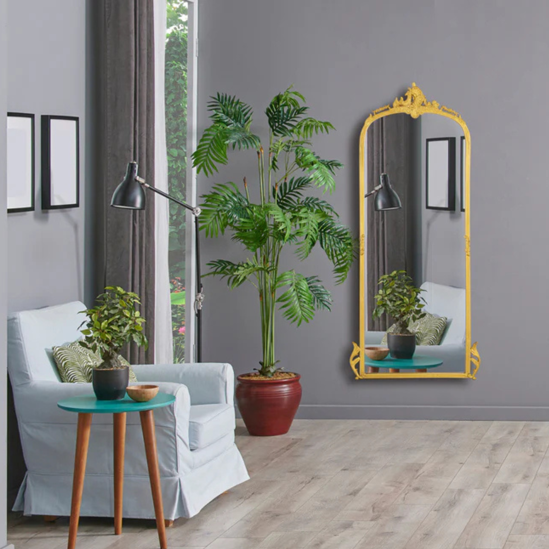 Elegant Victorian Arched Full-Length Wall Mirror with Ornate Detailing