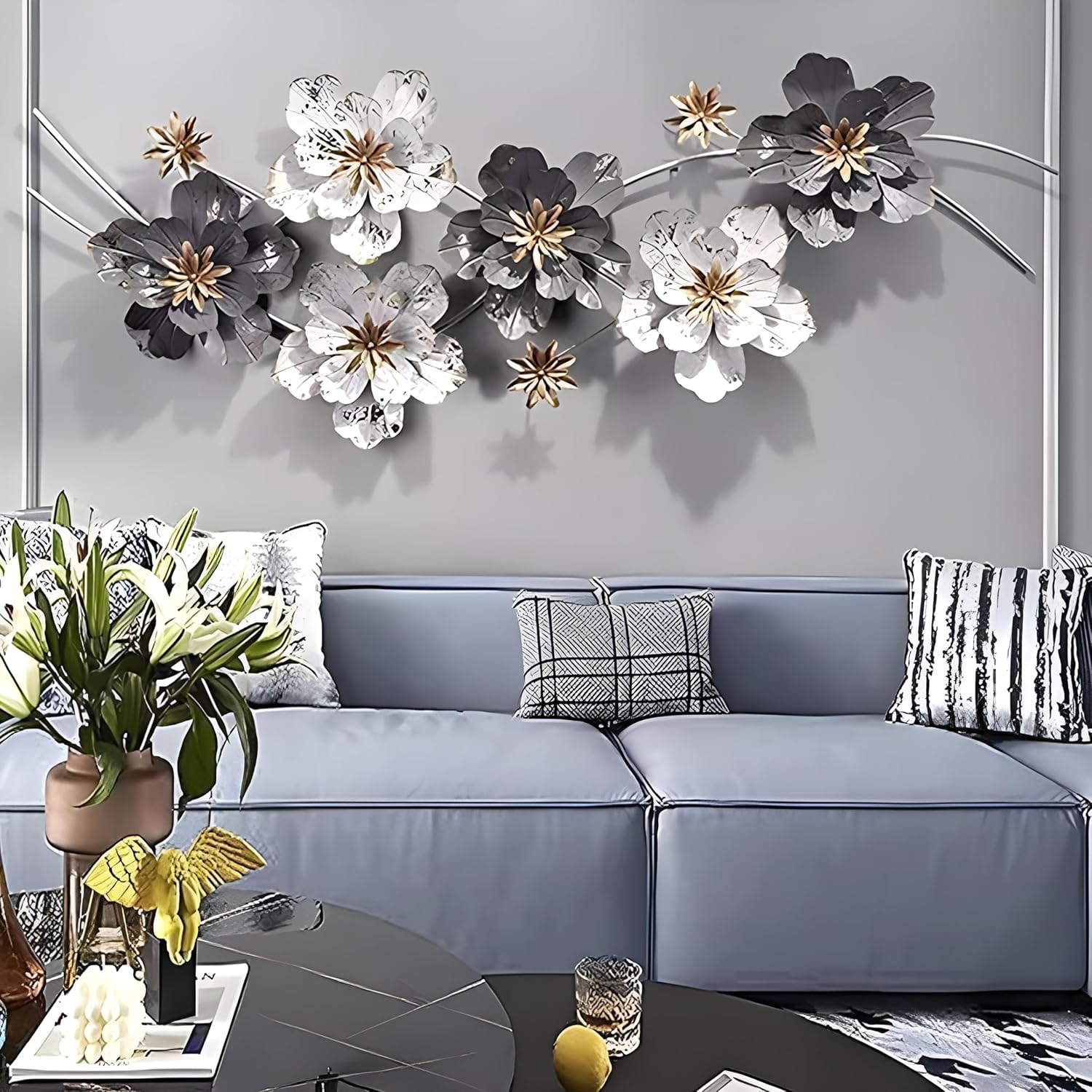 Elegant Metallic Floral Wall Art – 3D Luxury Home Décor