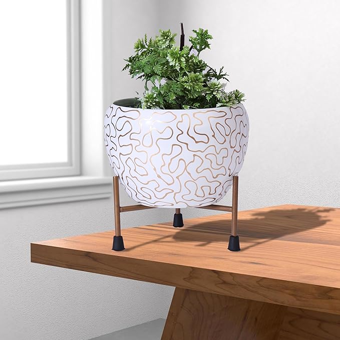 Elegant Black & Gold Decorative Planter with Metal Stand