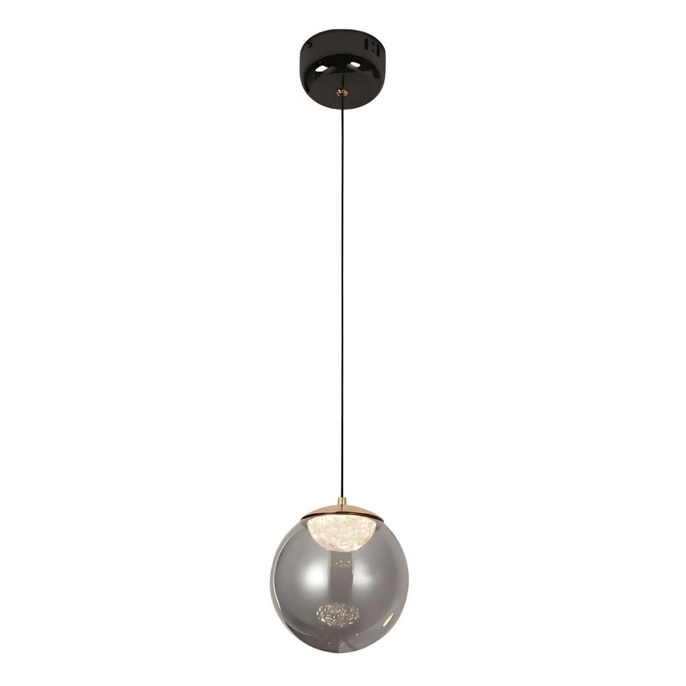 Modern Smoke Grey & Amber Glass Pendant Light - Pearl Black & French Gold LED Lamp