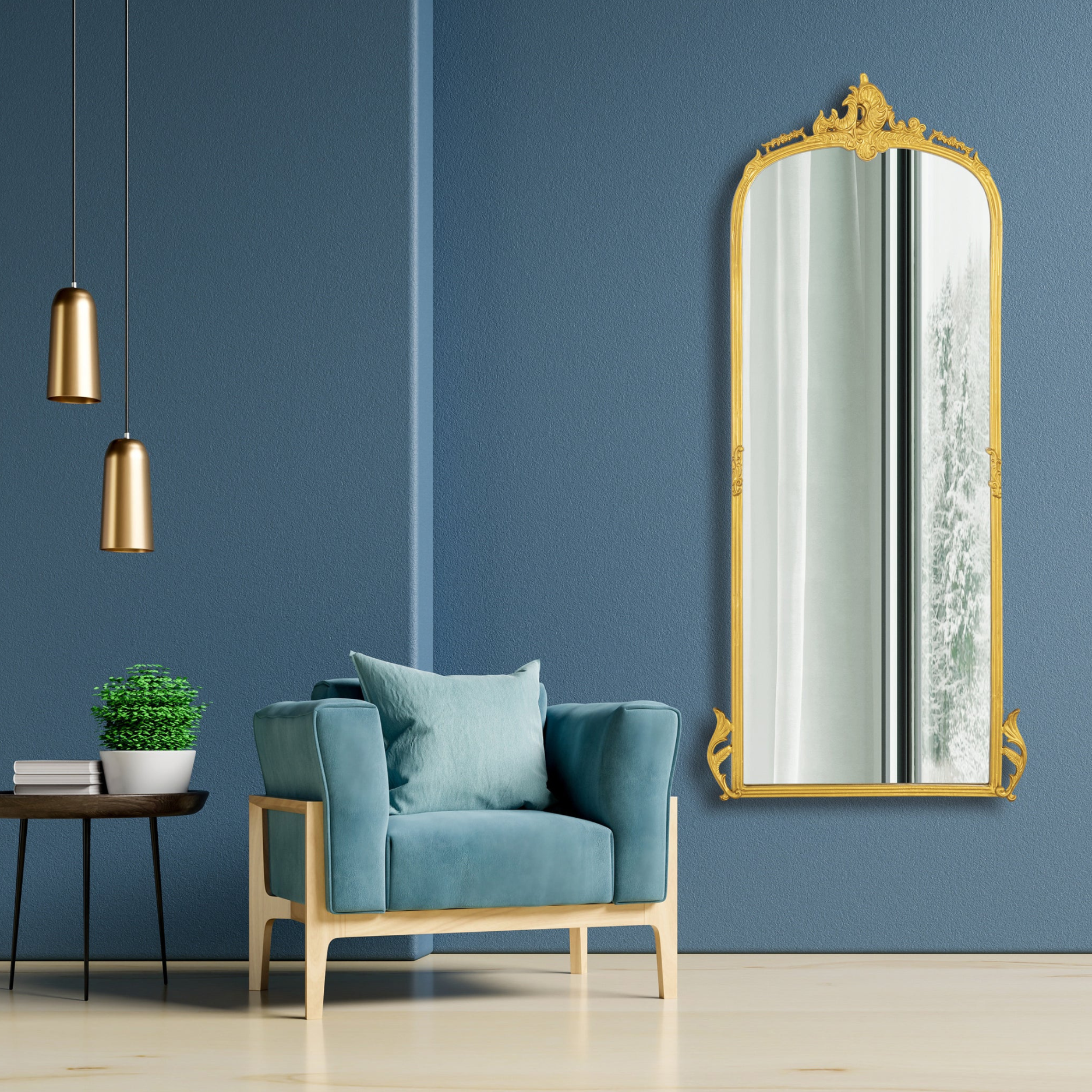 Elegant Victorian Arched Full-Length Wall Mirror with Ornate Detailing