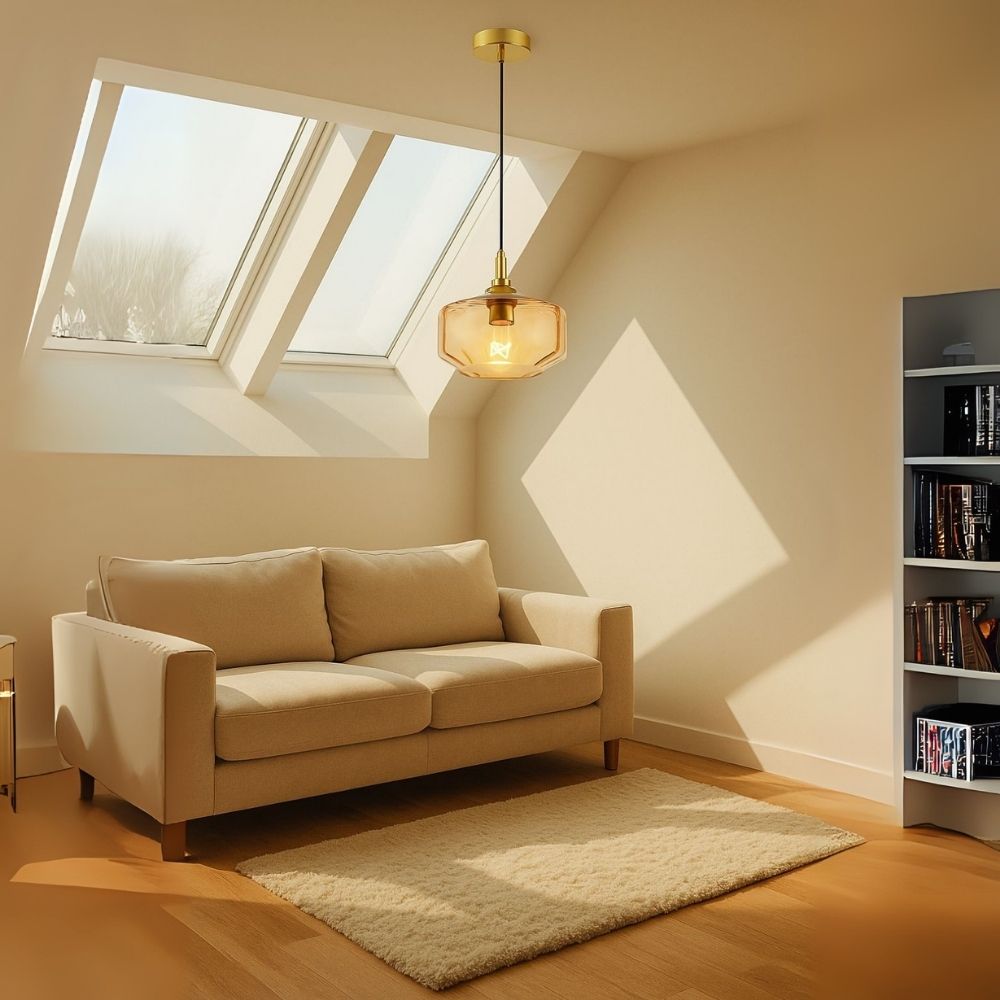 Modern Amber, Green and Coffee Glass Pendant Light With Metal Ceiling Fixture