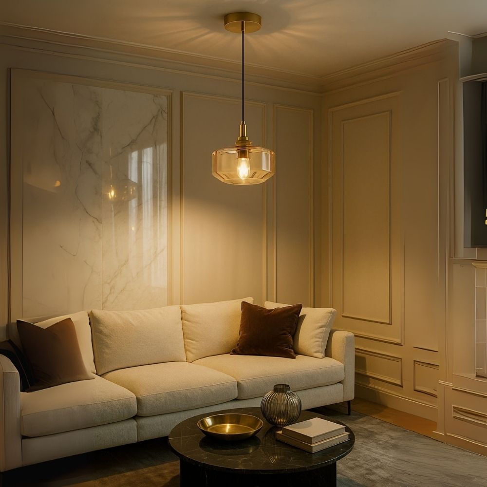 Modern Amber, Green and Coffee Glass Pendant Light With Metal Ceiling Fixture