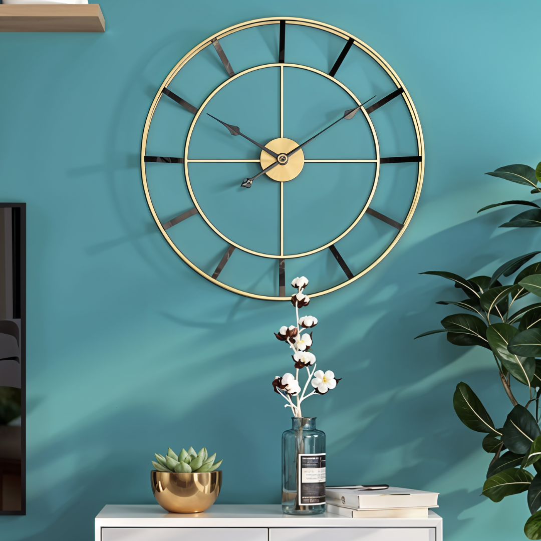 Luxury Black & Gold Metal Wall Clock – Modern Open-Frame Design