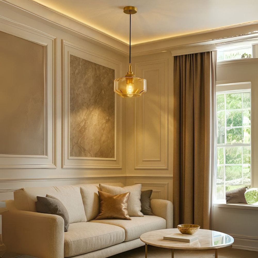 Modern Amber, Green and Coffee Glass Pendant Light With Metal Ceiling Fixture