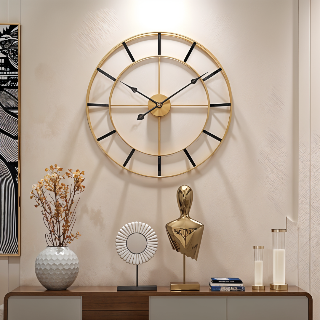 Luxury Black & Gold Metal Wall Clock – Modern Open-Frame Design