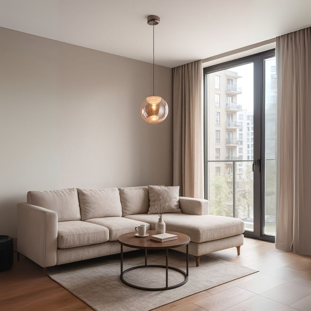 Modern Smoke Grey & Amber Glass Pendant Light - Pearl Black & French Gold LED Lamp