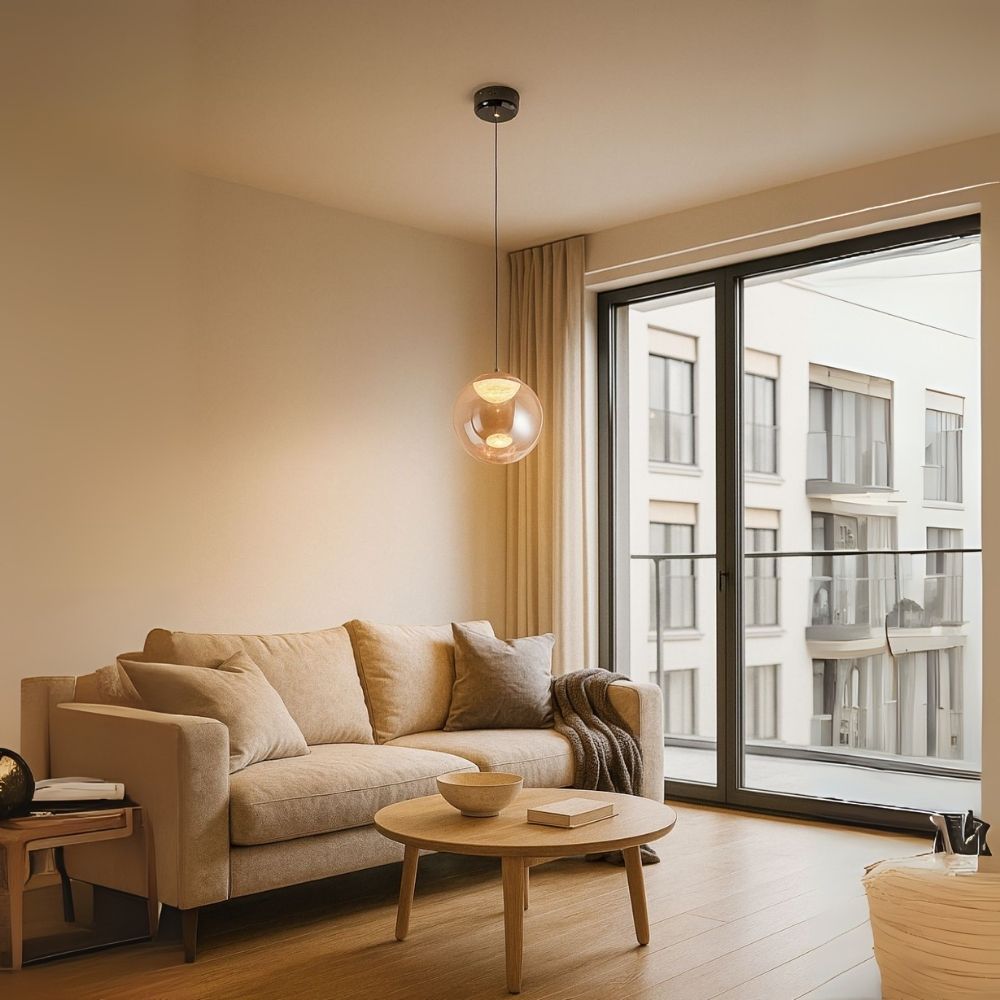 Modern Smoke Grey & Amber Glass Pendant Light - Pearl Black & French Gold LED Lamp