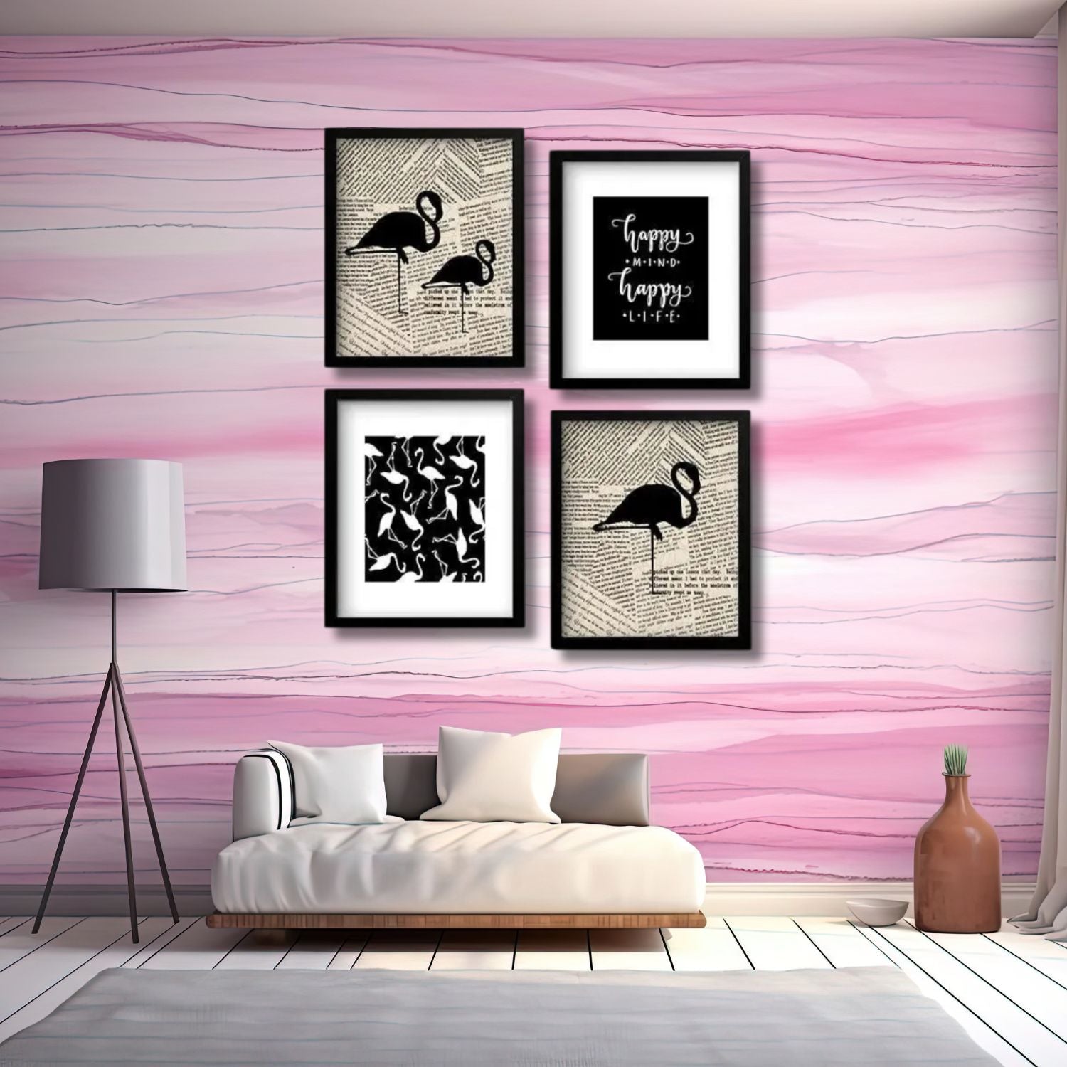 Elegant Black Flamingo and Quote Wall Frame Set for Modern Decor