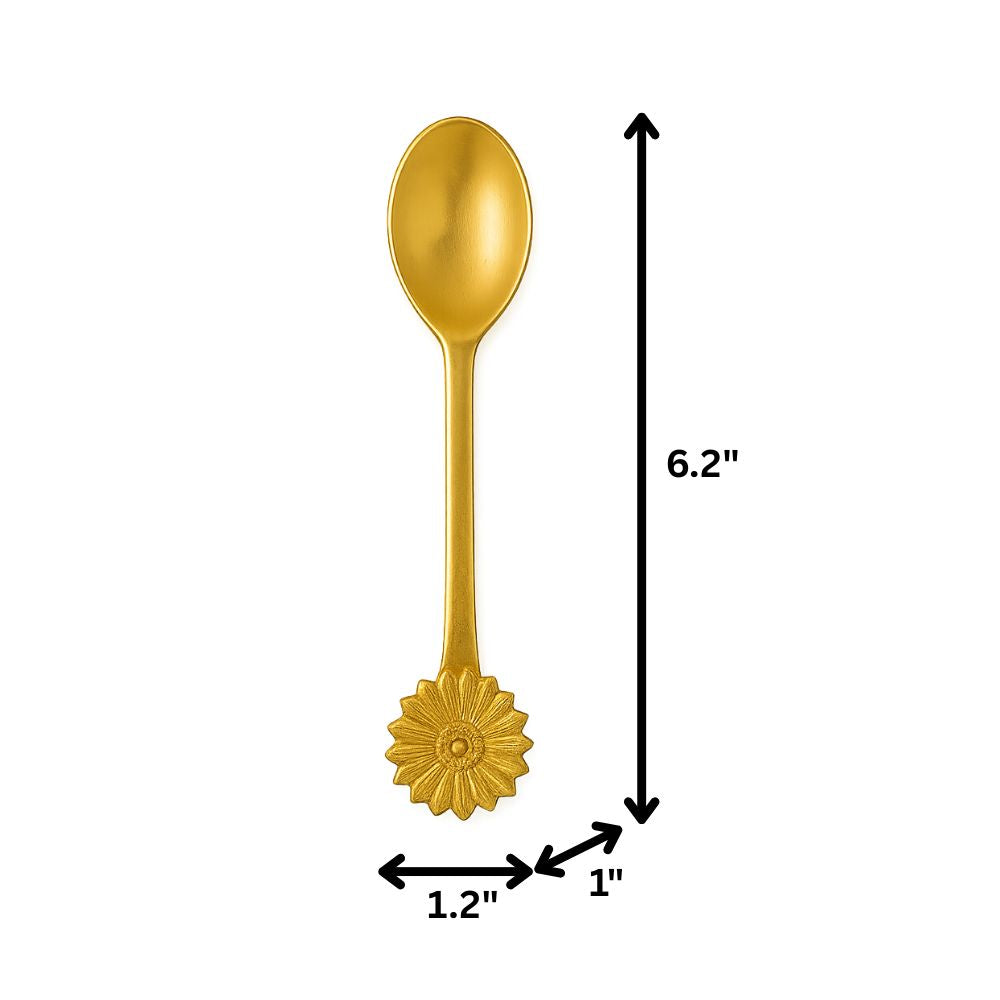 Classic Brass Cutlery Set With Floral Handles - Set of 6