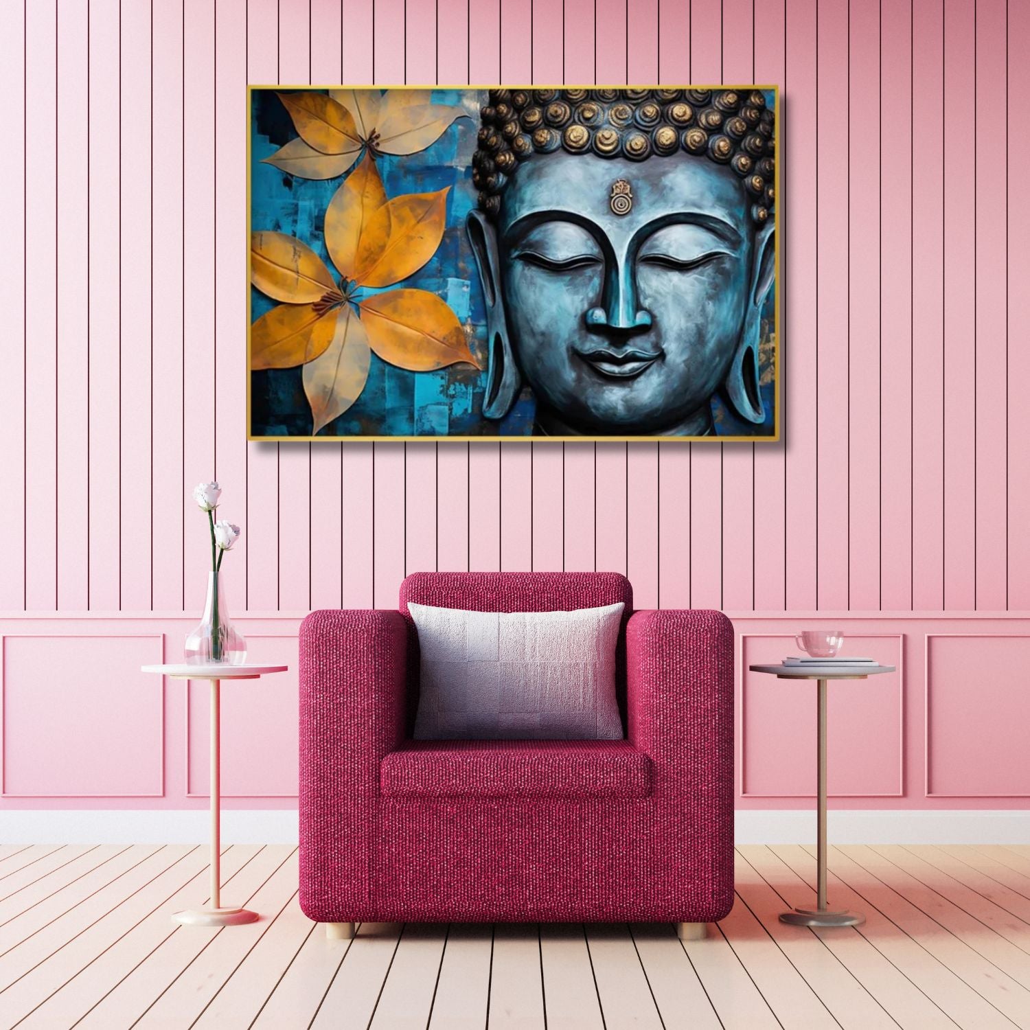Abstract Blue Buddha Floral Canvas Wall Art for Peaceful Decor