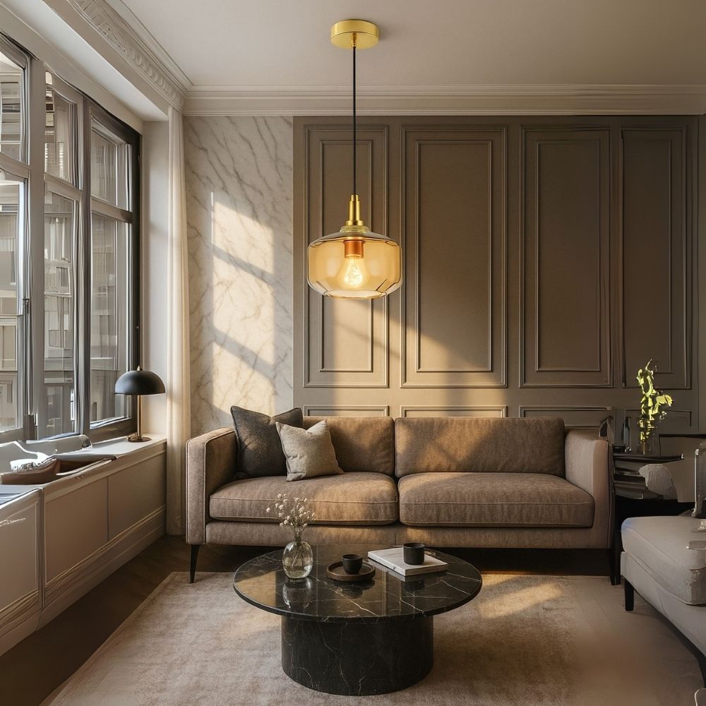 Modern Amber, Green and Coffee Glass Pendant Light With Metal Ceiling Fixture